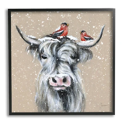 Stupell Industries Snowy Cattle & Birds Farmhouse Framed Giclee Art