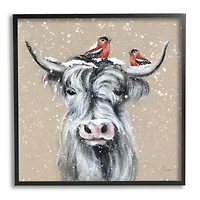 Stupell Industries Snowy Cattle & Birds Farmhouse Framed Giclee Art