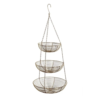 12" Gold & Copper 3-Tier Hanging Metal Basket