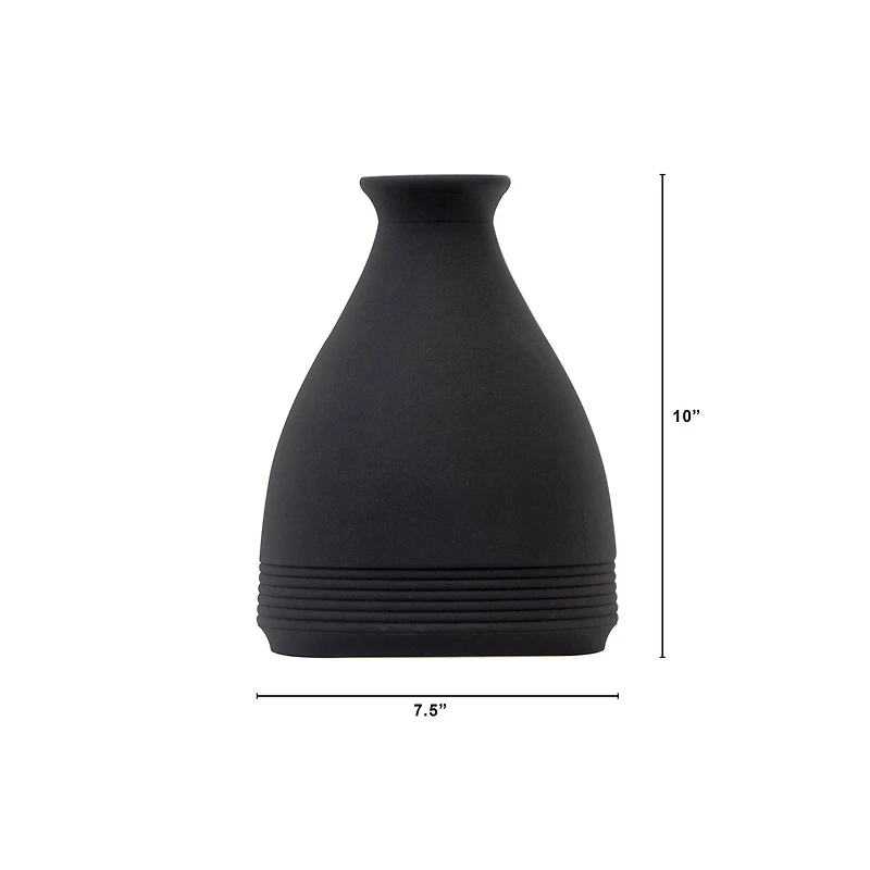 10" Black Matte Cone Stone Vase