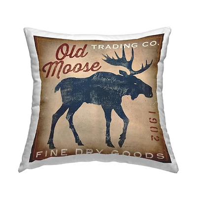 Stupell Industries Vintage Dry Goods Rustic Moose Silhouette Wildlife Throw Pillow, 18" x 18"