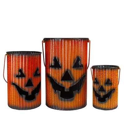 3 Piece Black & Orange Metal Pumpkin Lantern Halloween Decoration Set