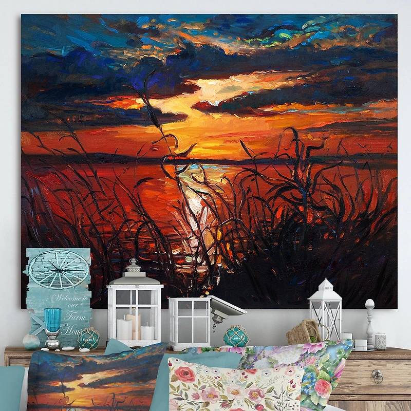 Designart - Romantic Sunset By Lakeside