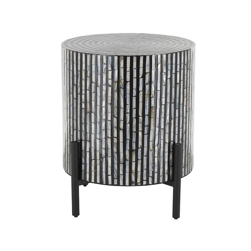 22" Mother of Pearl Shell Accent Table with Black Legs