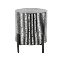 22" Mother of Pearl Shell Accent Table with Black Legs