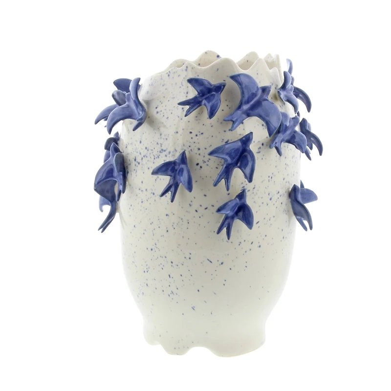 White Ceramic Coastal Vase, 12" x 9" x 9"