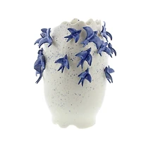White Ceramic Coastal Vase, 12" x 9" x 9"