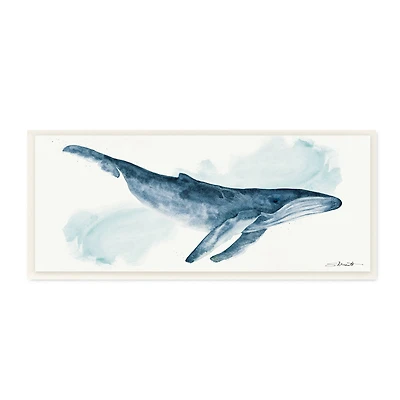 Stupell Industries Nautical Humpback Whale Marine Animal Blue Watercolor Painting,7" x 17"