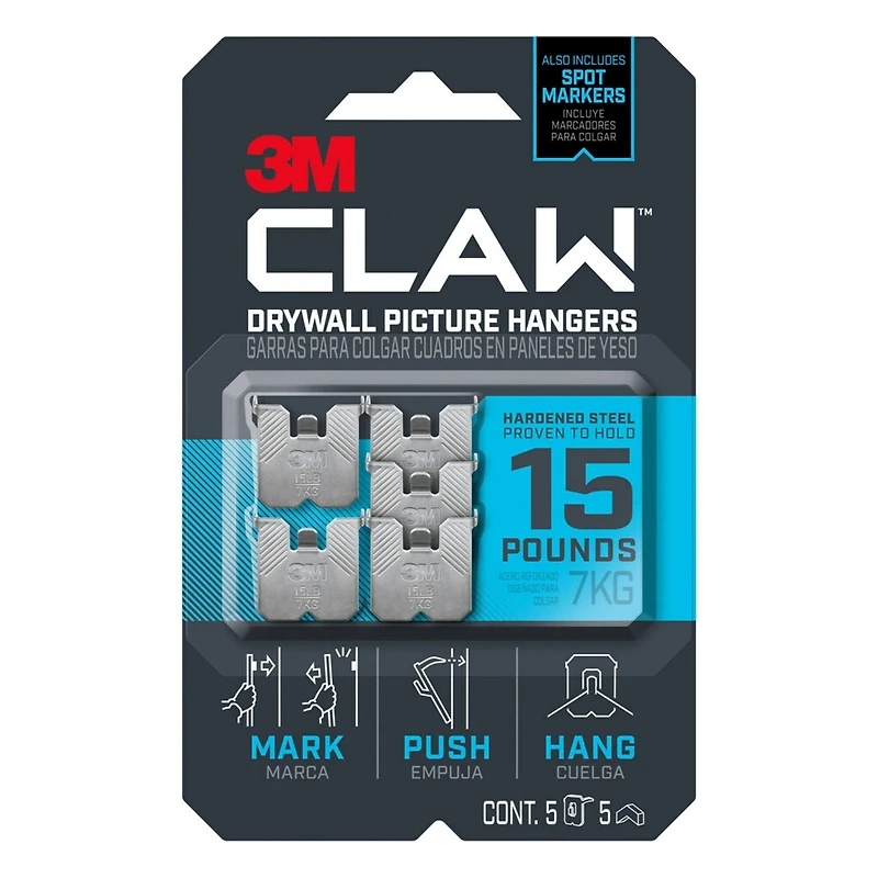 3M CLAW™ 15lb. Drywall Picture Hangers, 5ct.