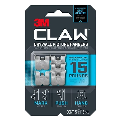 3M CLAW™ 15lb. Drywall Picture Hangers, 5ct.