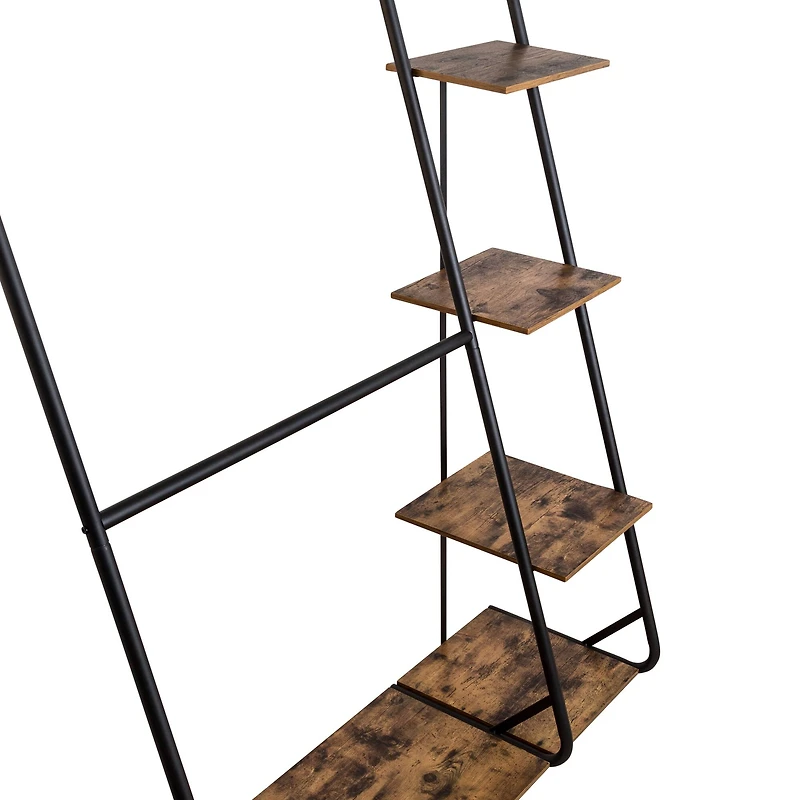 Honey Can Do 68" Freestanding Open Closet Wardrobe with Wood Shelf & Black Metal Frame