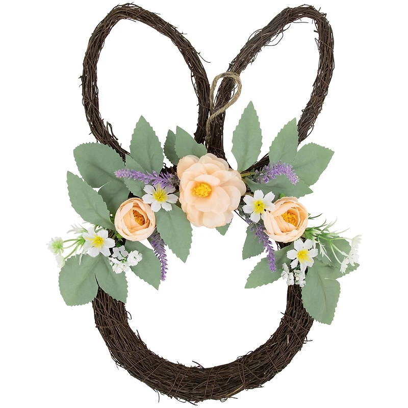 15" Bunny Ears Floral Easter Twig Wreath