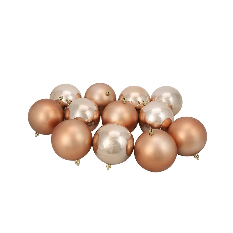 12ct. 4" Almond Brown 2-Finish Shatterproof Christmas Ball Ornaments