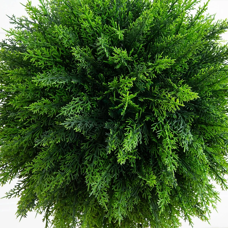 2.5ft. UV-Resistant Artificial Cedar Ball Topiary Tree in White Decorative Planter