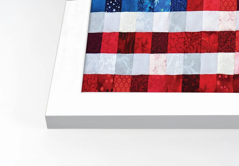 American Flag Quilt White Framed Print Under Plexiglass