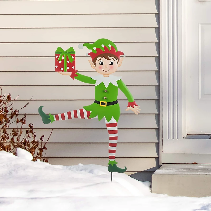 Glitzhome® 3ft. Metal Dancing Elf Yard Stake Set