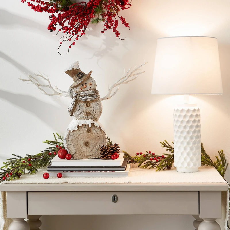 18" Snowman Statue With Twig Lights