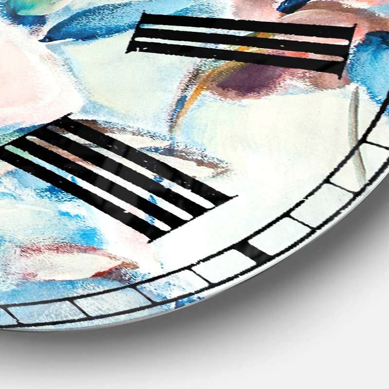 Designart 'Abstract Pink Flowers Farmhouse Waterpainting Farmhouse Wall Clock