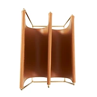 13" Orange Leather 3 Slot Magazine Holder with Gold Metal Frame