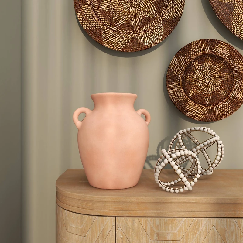 11" Orange Ceramic Terra Cotta Jug Vase with Handles