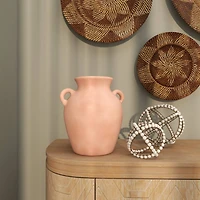 11" Orange Ceramic Terra Cotta Jug Vase with Handles