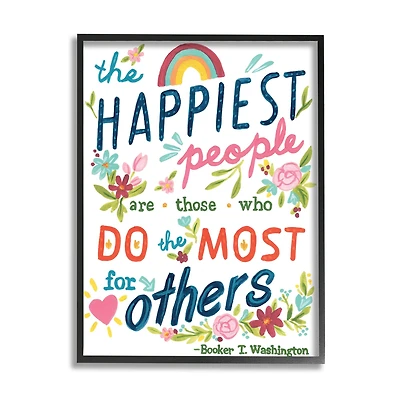 Stupell Industries Happy People Do Most for Others Phrase Whimsical Florals in Frame Wall Art