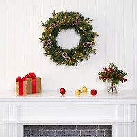 24" Pre-Lit Snowed Pinecone Artificial Christmas Wreath