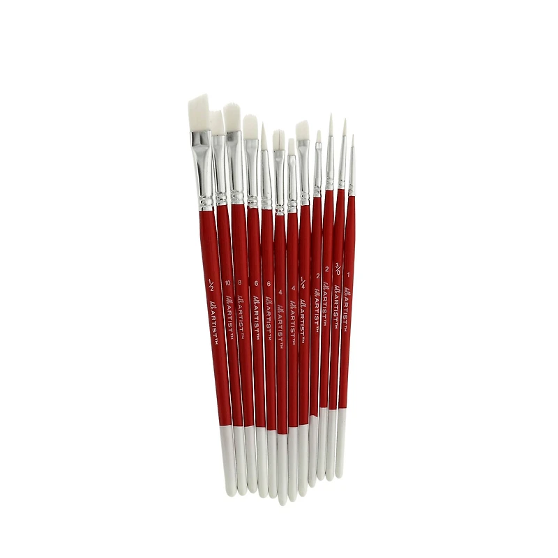 Hello, Artist! Short Handle White Taklon 12 Piece Brush Set