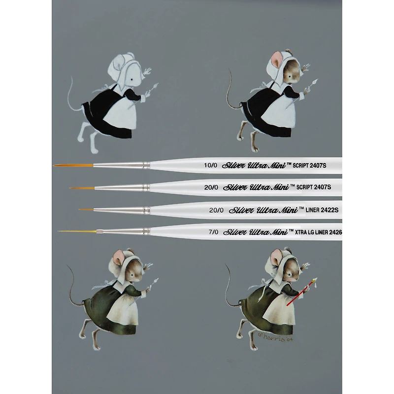 Silver Brush Limited Ultra Mini® White handles detail Brushes, Set of 4