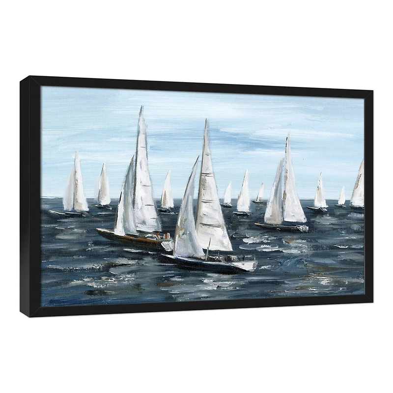 Coastal Boats Black Framed Canvas
