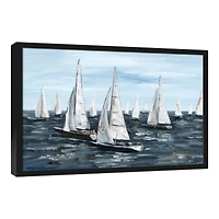Coastal Boats Black Framed Canvas