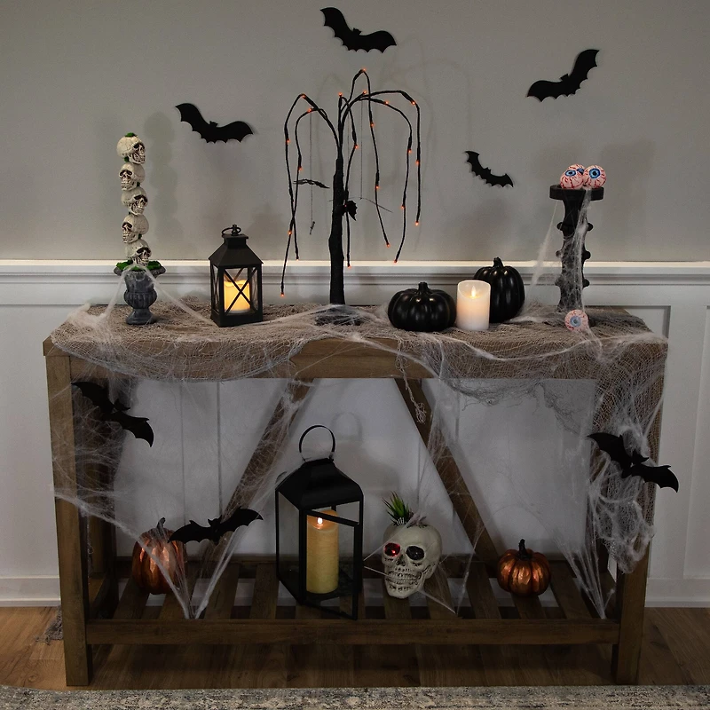 24" LED Lighted Black Glittered Halloween Willow Tree with Bats