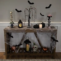 24" LED Lighted Black Glittered Halloween Willow Tree with Bats