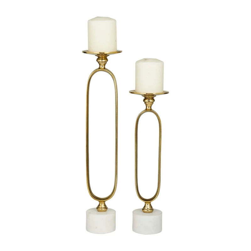 Gold Aluminum Modern Candle Holder Set, 15'' & 19''