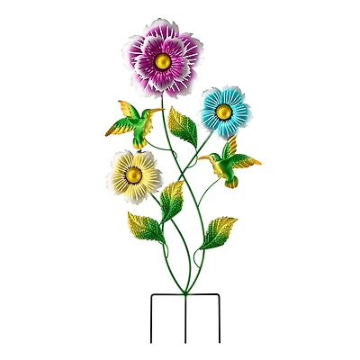 Glitzhome® 34" Flowers & Hummingbirds Garden Stake