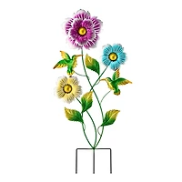 Glitzhome® 34" Flowers & Hummingbirds Garden Stake