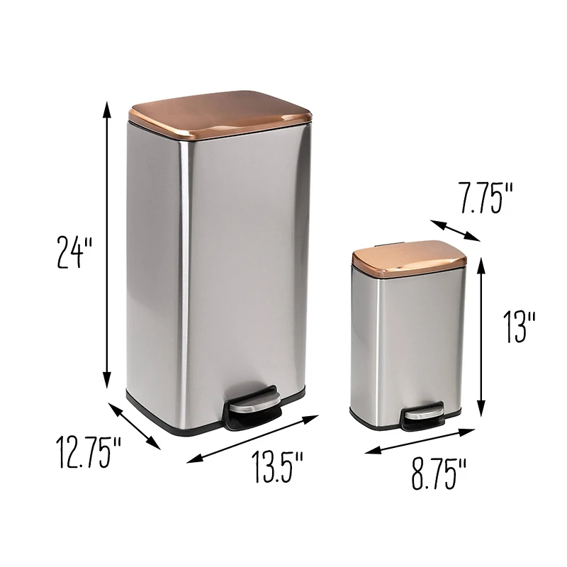 Honey Can Do Rose Gold Stainless Steel Step Trash Cans with Lid Set