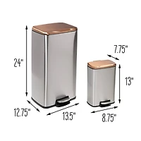 Honey Can Do Rose Gold Stainless Steel Step Trash Cans with Lid Set