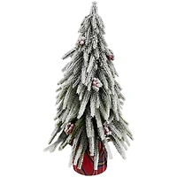 14" Unlit Mini Flocked Downswept Pine with Berries Artificial Christmas Tree