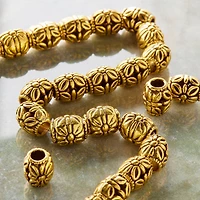 12 Pack:  Gold Carved Flower Tube Beads, 10mm by Bead Landing™