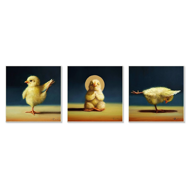 Stupell Industries Yoga Chick Trio Funny Farm Animals Stretching Poses,12" x 12"