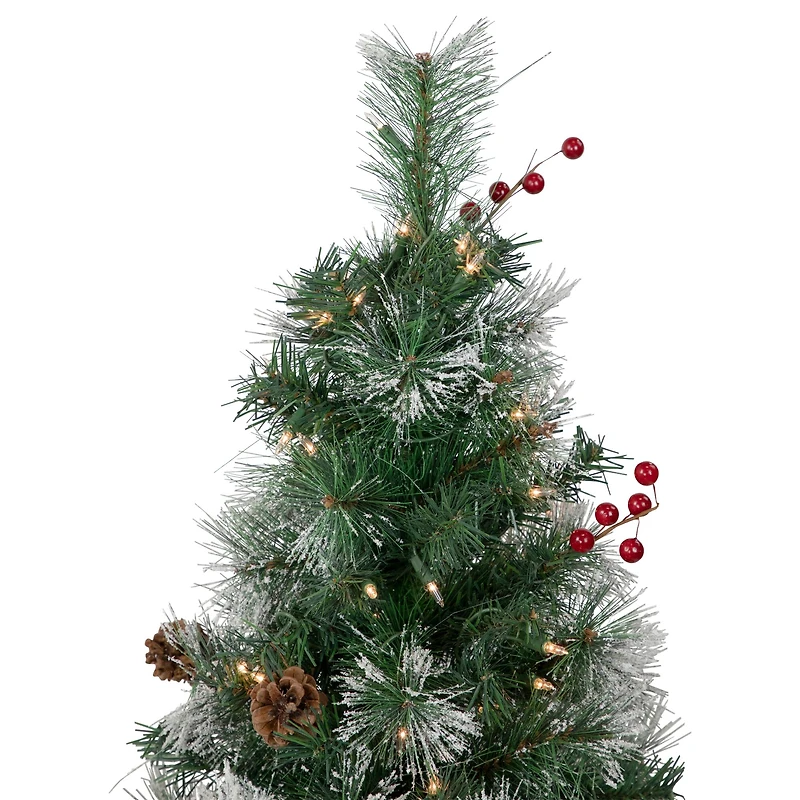 4ft. Pre-Lit Frosted Carolina Berry Spruce Artificial Christmas Tree, Clear Lights