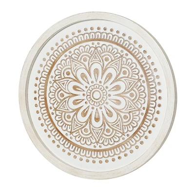 American Art Decor™ 17" White and Brown Boho Rustic Farmhouse Wood Framed Wall Medallion