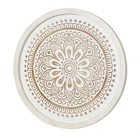 American Art Decor™ 17" White and Brown Boho Rustic Farmhouse Wood Framed Wall Medallion