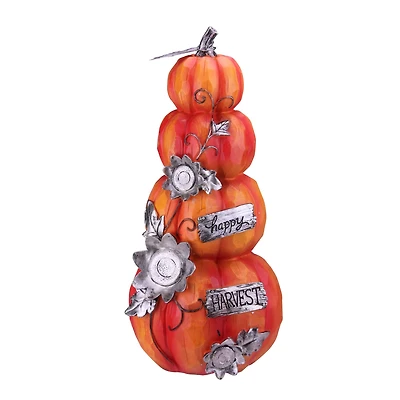 19" Orange & Silver Happy Harvest Pumpkin Tabletop Décor