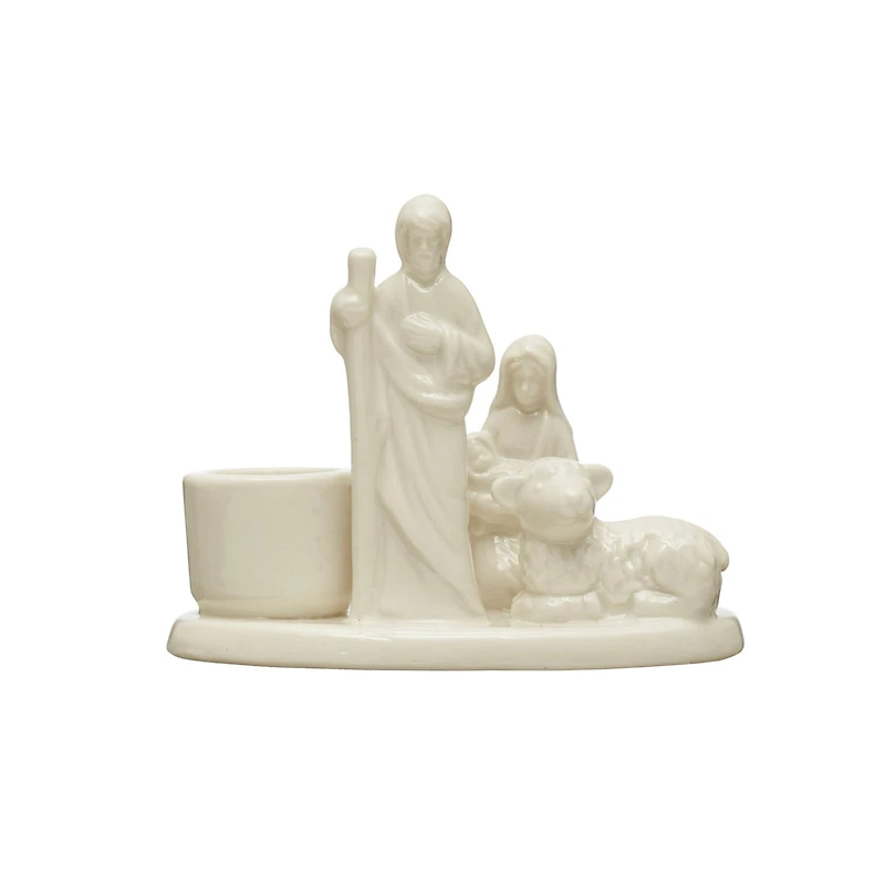 Hello Honey® 3.2" White Nativity Stoneware Nativity Taper Candle Holder