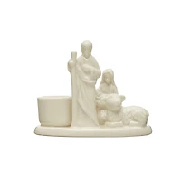 Hello Honey® 3.2" White Nativity Stoneware Nativity Taper Candle  Holder