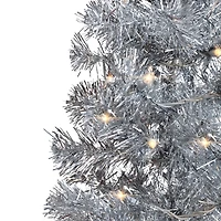 7ft. Pre-Lit Silver Artificial Tinsel Christmas Tree, Clear Lights