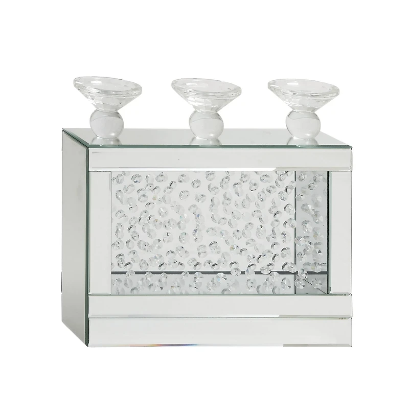 16" Silver Wood Glam Candlestick Holder