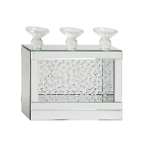 16" Silver Wood Glam Candlestick Holder